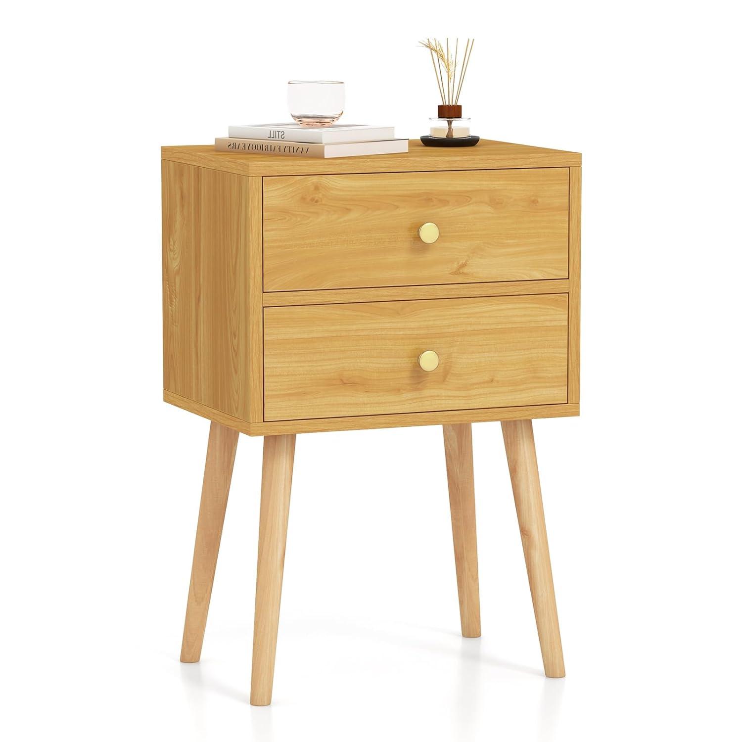 Nightstand W/2 Drawers For Bedroom Living Room Small Spaces Modern Home Furniture Simple Natural Legs Storage End Side Tables (1, Natural)