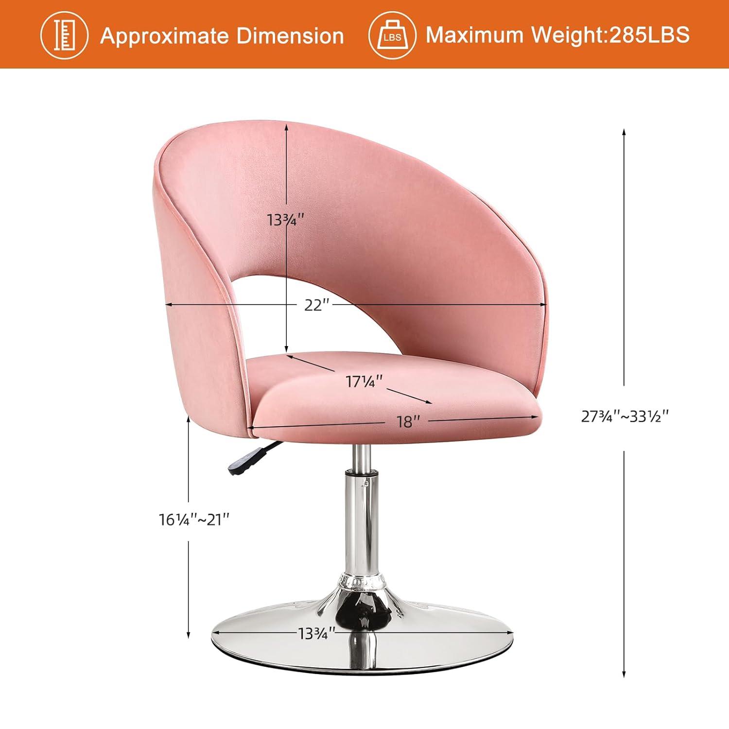 Furniliving Velvet Swivel Chair Upholstered Accent Chair Adjustable Mid-Backrest Leisure Chairs,Pink