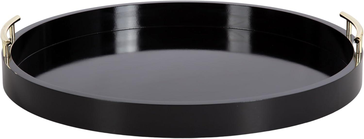 Kate and Laurel Lipton Round Decorative Tray with Metal Handles, 22" Diameter, Black
