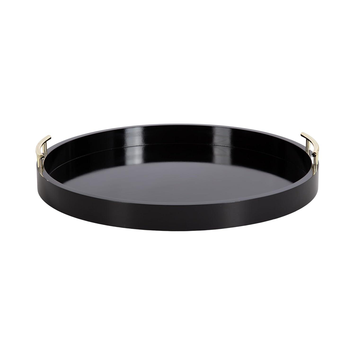 Kate and Laurel Lipton Round Decorative Tray with Metal Handles, 22" Diameter, Black