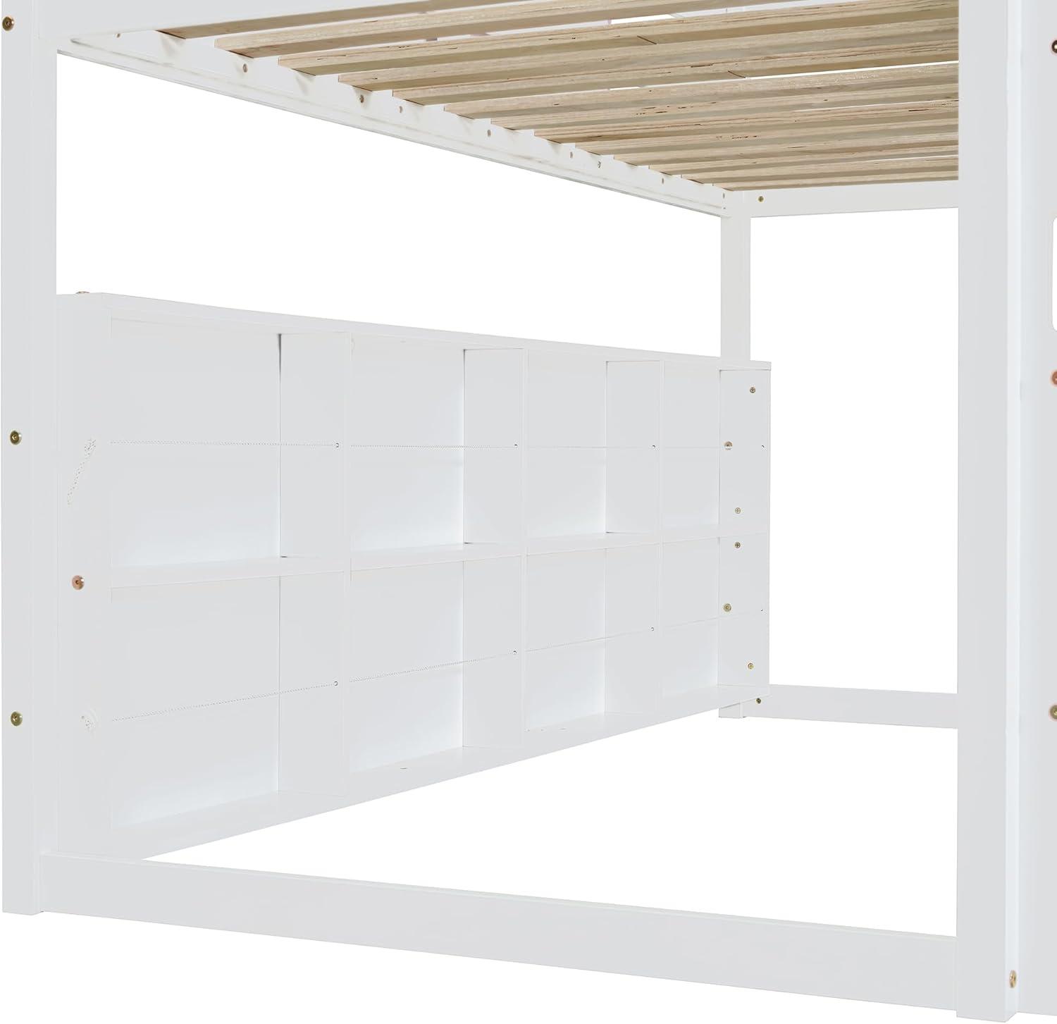 Twin Size Loft Bed, House Shaped Solid Wood Loft Bed with Tent, Slide and Functional Ladder for Kids, Girls & Boys (White+Pink, Twin)