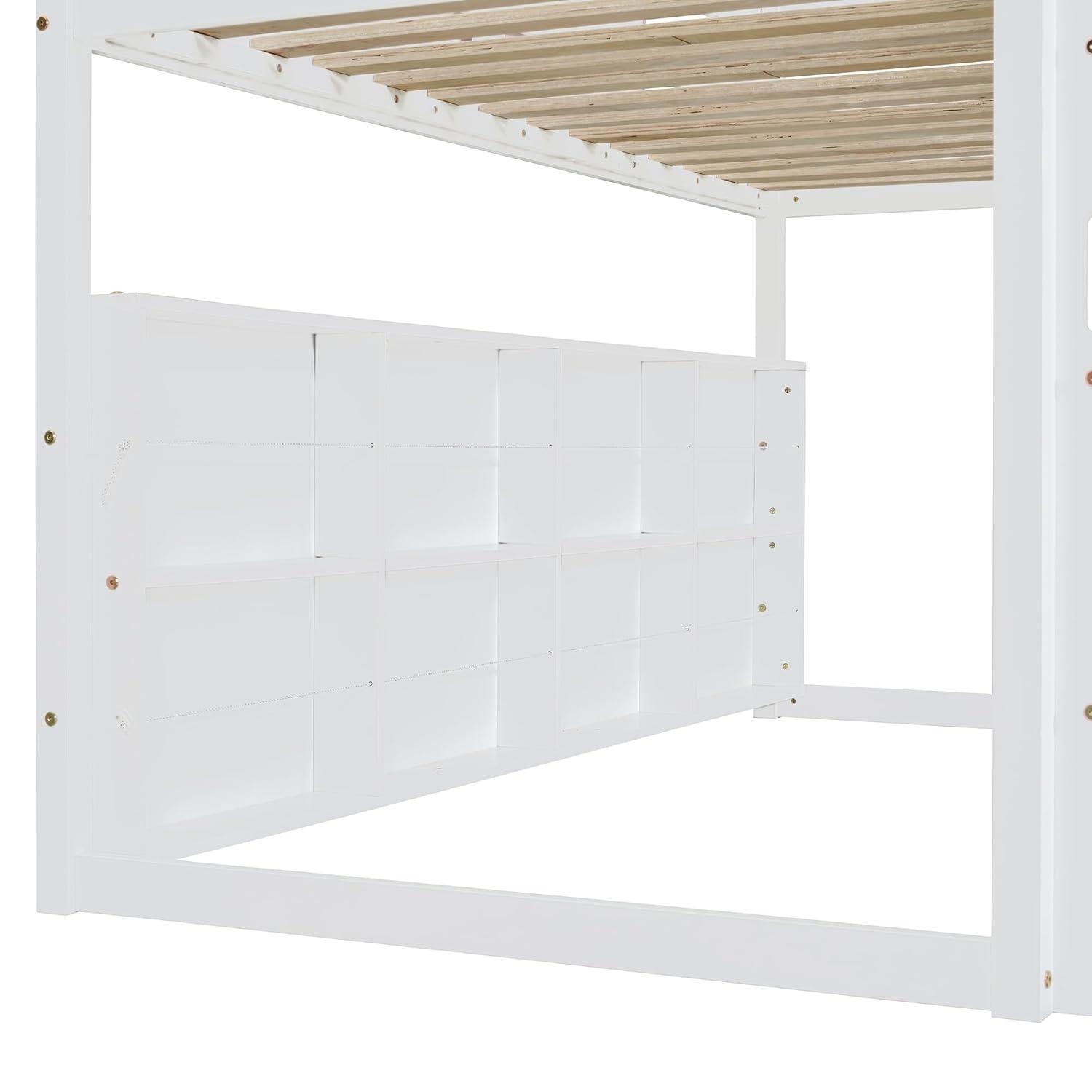 Twin Size Loft Bed, House Shaped Solid Wood Loft Bed with Tent, Slide and Functional Ladder for Kids, Girls & Boys (White+Pink, Twin)