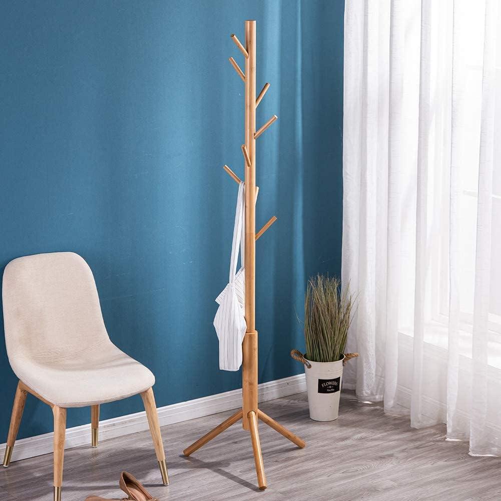 Adjustable Bamboo Freestanding Coat Rack with 8 Hooks