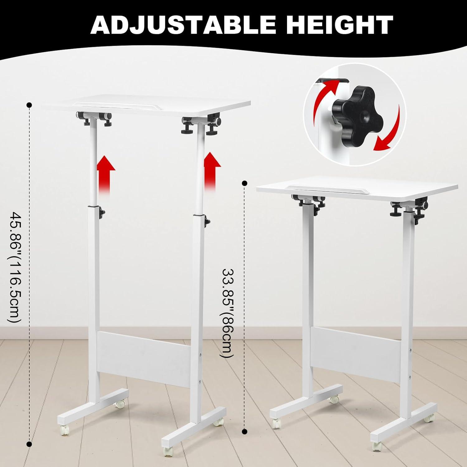 Costway 1/2 PCS Mobile Lectern Podium with Tilting Top Storage Tray Lockable Casters White