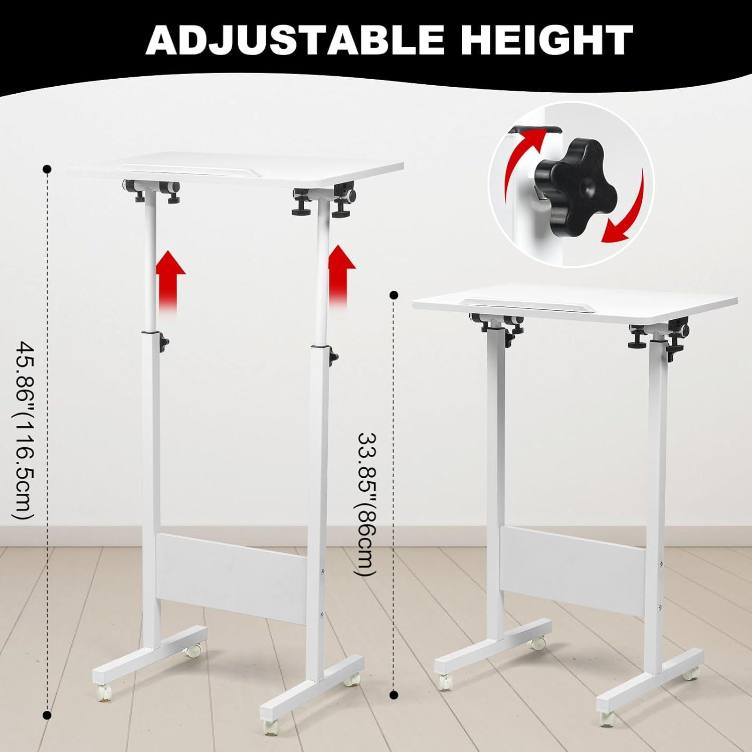 Costway 1 PCS Mobile Lectern Podium with Tilting Top Storage Tray Lockable Casters White