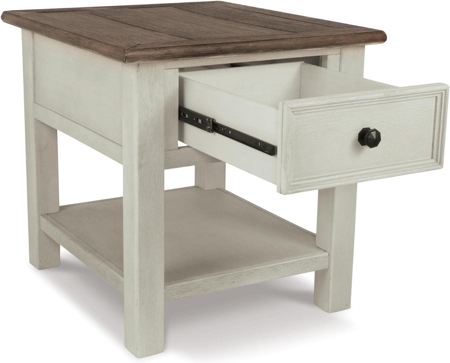 Signature Design by Ashley Bolanburg Chair Side End Table Brown/White: Vintage Style, USB Ports, Storage Cabinet