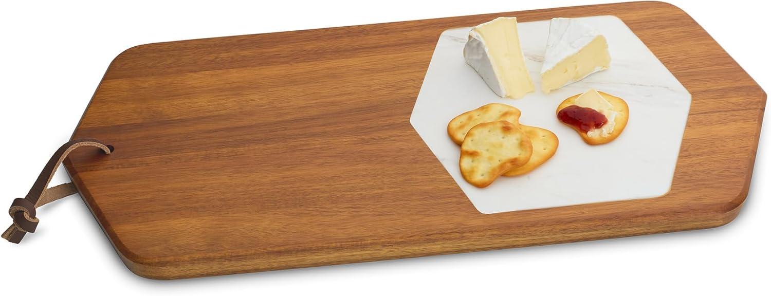 Nambe Chevron Cutting Board, 17 Inch Cutting and Serving Board for Cheese, Charcuterie and Appetizers, Made of Acacia Wood and Marble