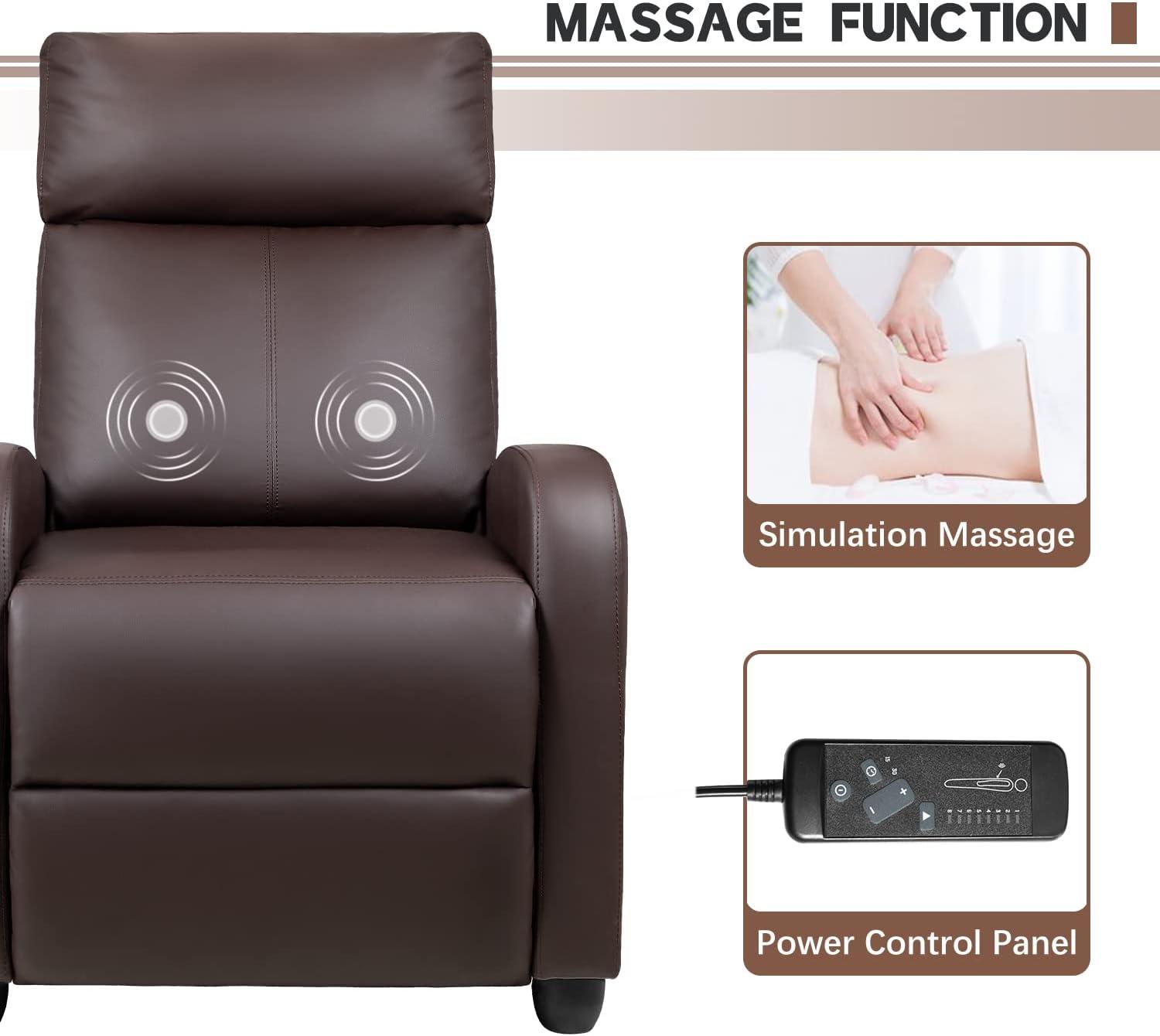 FDW Recliner Chair for Living Room Massage Recliner Sofa Reading Chair Winback Single Sofa Home Theater Seating Modern Reclining Chair, Brown
