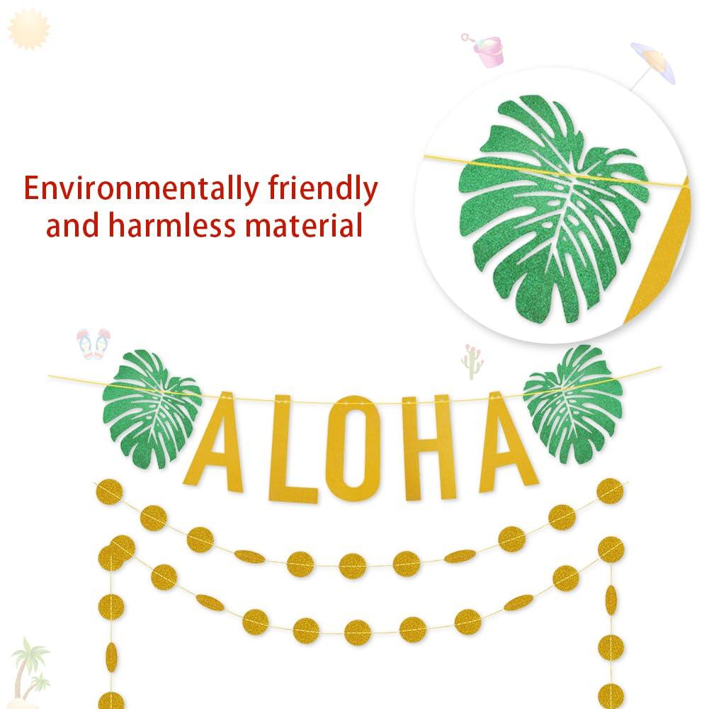 Hawaiian Aloha Party Decorations Large Gold Glittery Aloha Banner for Luau Party Supplies Favors