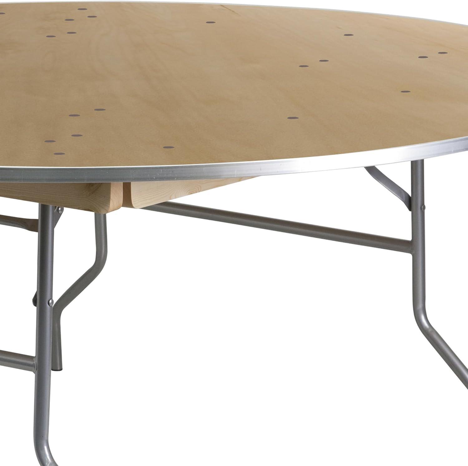 Marcott Round Heavy Duty Birchwood Folding Banquet Table with Metal Edges