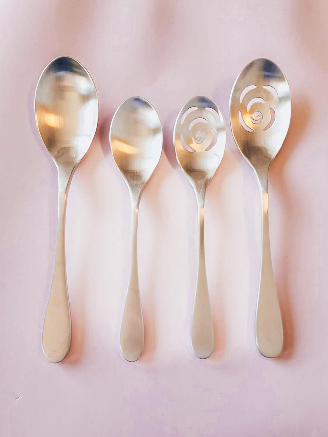 Matte Silver Hand Forged Extra Large Serving Spoon Set
