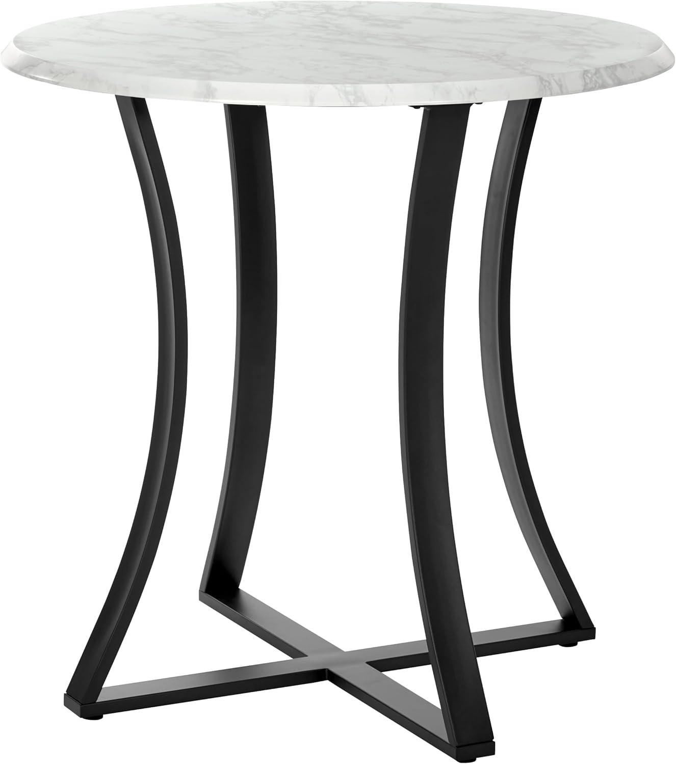 Metro 36"  Faux White Marble Top Dining Table in Black Metal Base