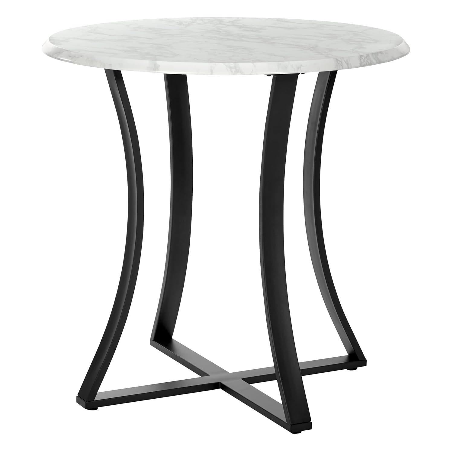 Mesa de Comedor con Tapa de Mármol Blanco Sintético Metro de 36" con Base de Metal Negro
