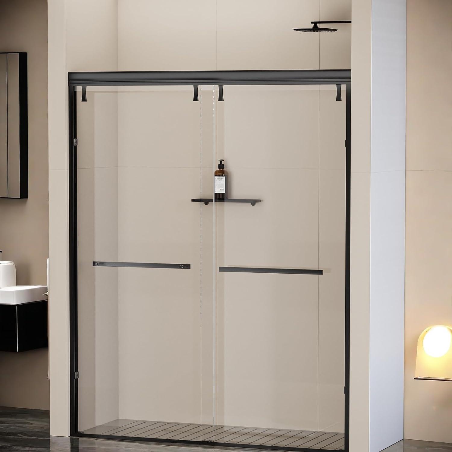 56-60 In. X 76 In Double Sliding Shower Door, 5/16 In Clear Tempered Glass Easy-Clean Coating Chrome