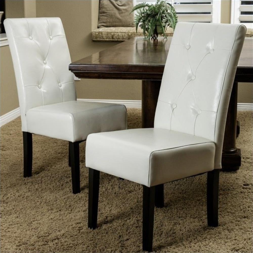 GDFStudio San Marcos Contemporary Tufted Dining Chairs (Set of 2), Ivory/Faux Leather