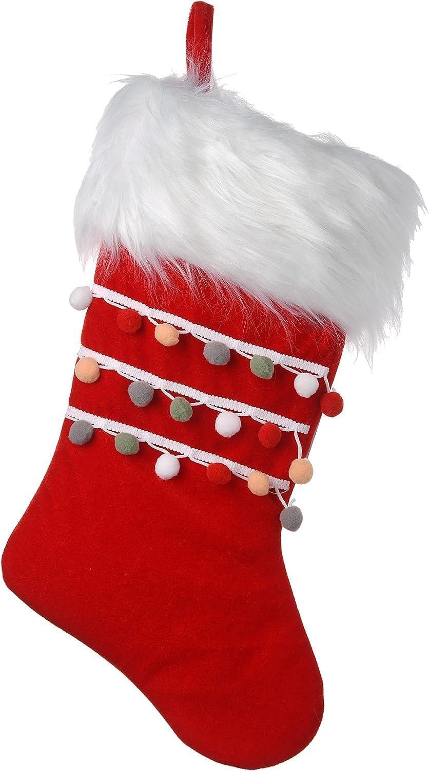 19" Red Velvet Christmas Stocking with Faux Fur Cuff