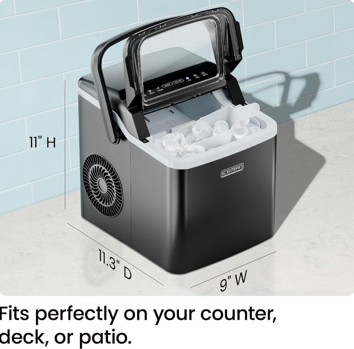 ICEMAN Dual-Size Countertop Bullet Ice Machine w/ 0.88lb Capacity - Black