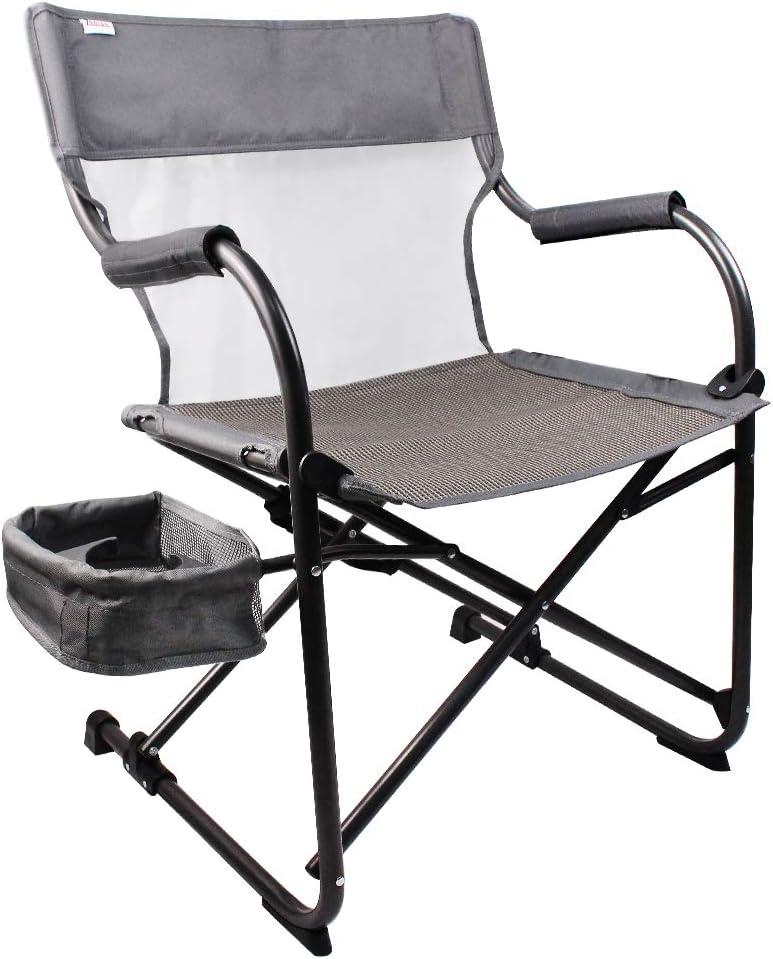 Gray Foldable Camping Director's Chair with Mesh Back and Side Basket