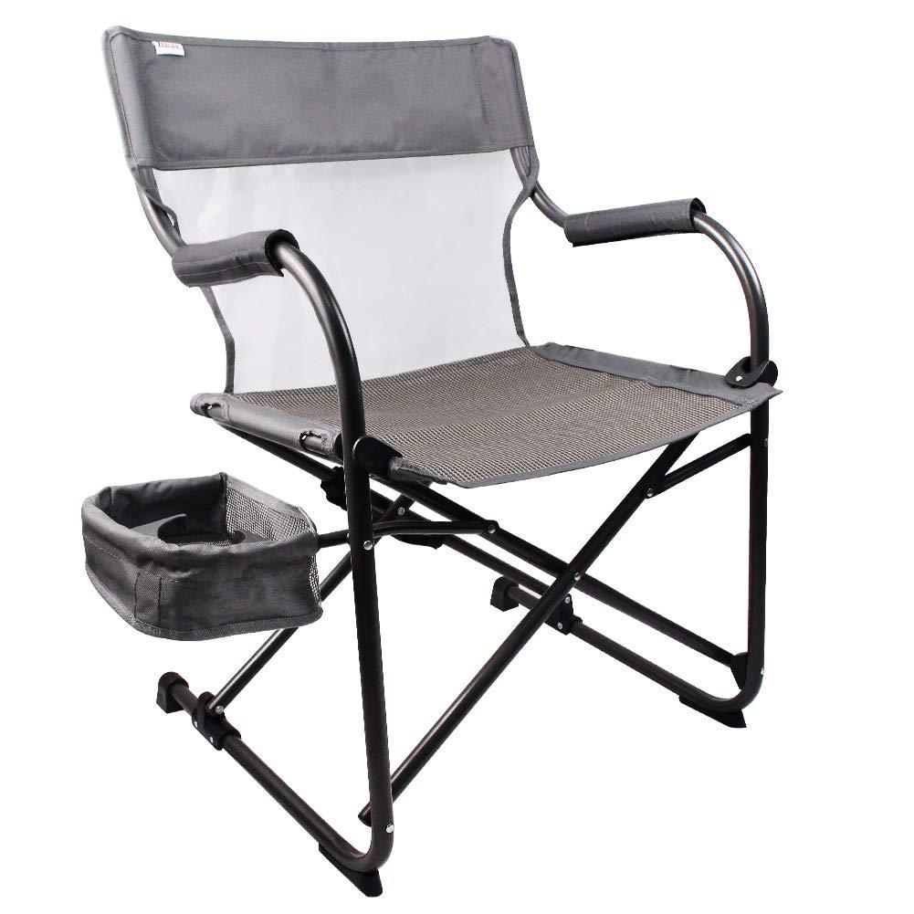 Gray Foldable Camping Director's Chair with Mesh Back and Side Basket