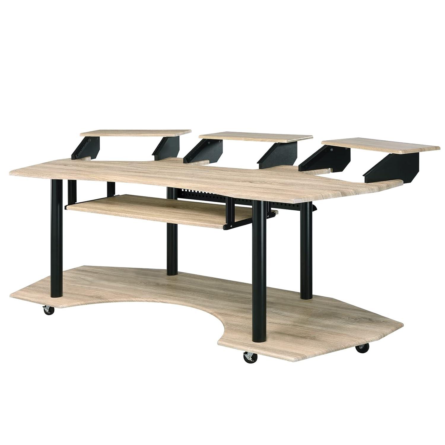 Acme Furniture Eleazar 3 Stands Computer Desk Natural Oak: Metal Frame, Veneer Surface, Hutch Storage