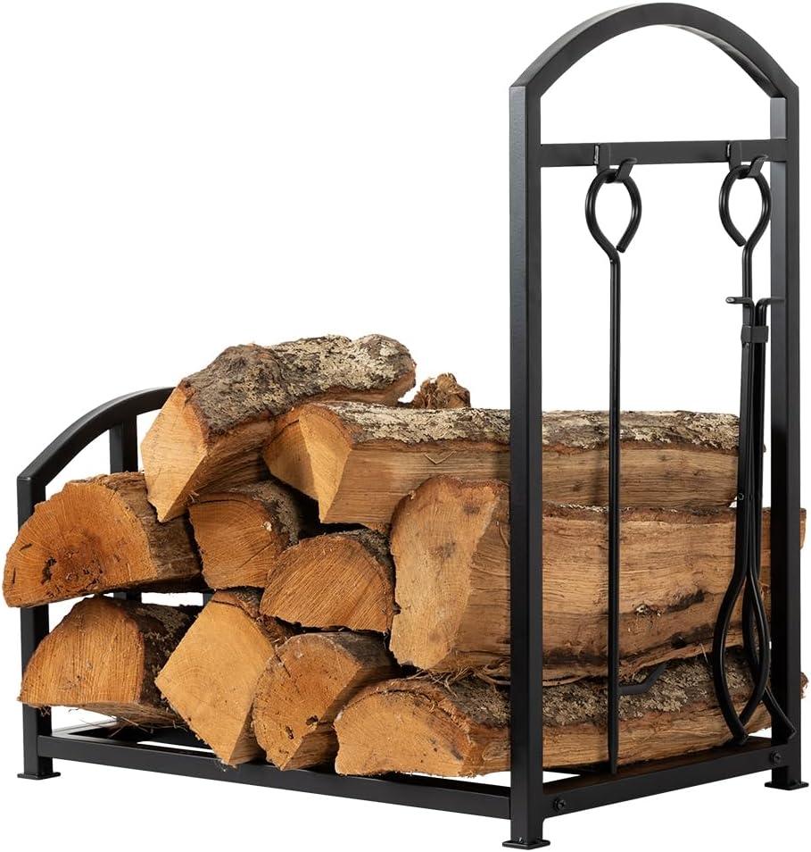 Country Living Bishop Creek 24 Inch Metal Indoor Firewood Log Holder with Log Poker and Tongs