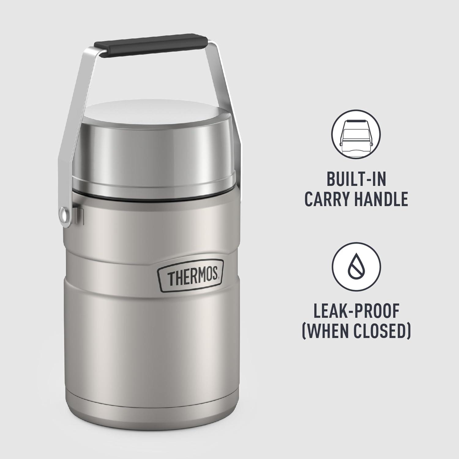 Thermos Stainless King Vacuum Insulated Food Jar with Folding Spoon & 2 Containers, Matte Stainless, 47oz