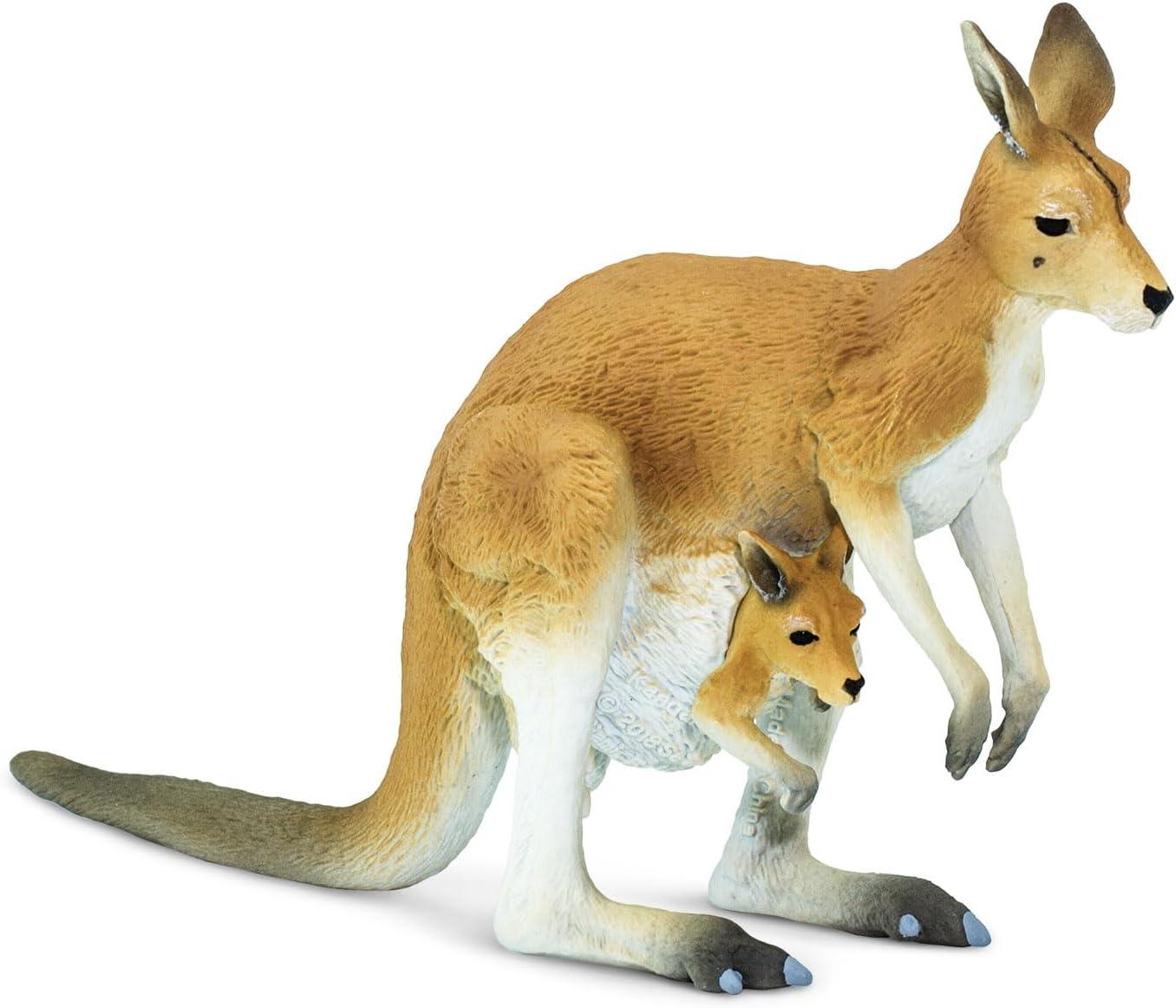 Hand-Painted Light Orange Red Kangaroo with Joey Educational Toy