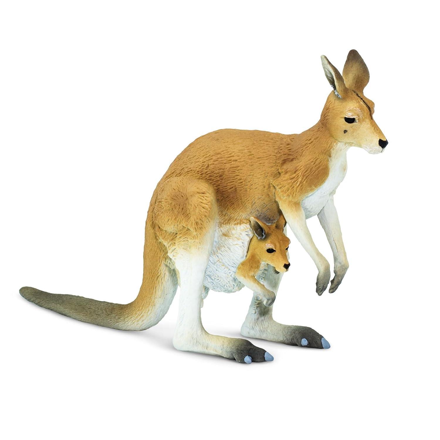 Hand-Painted Light Orange Red Kangaroo with Joey Educational Toy