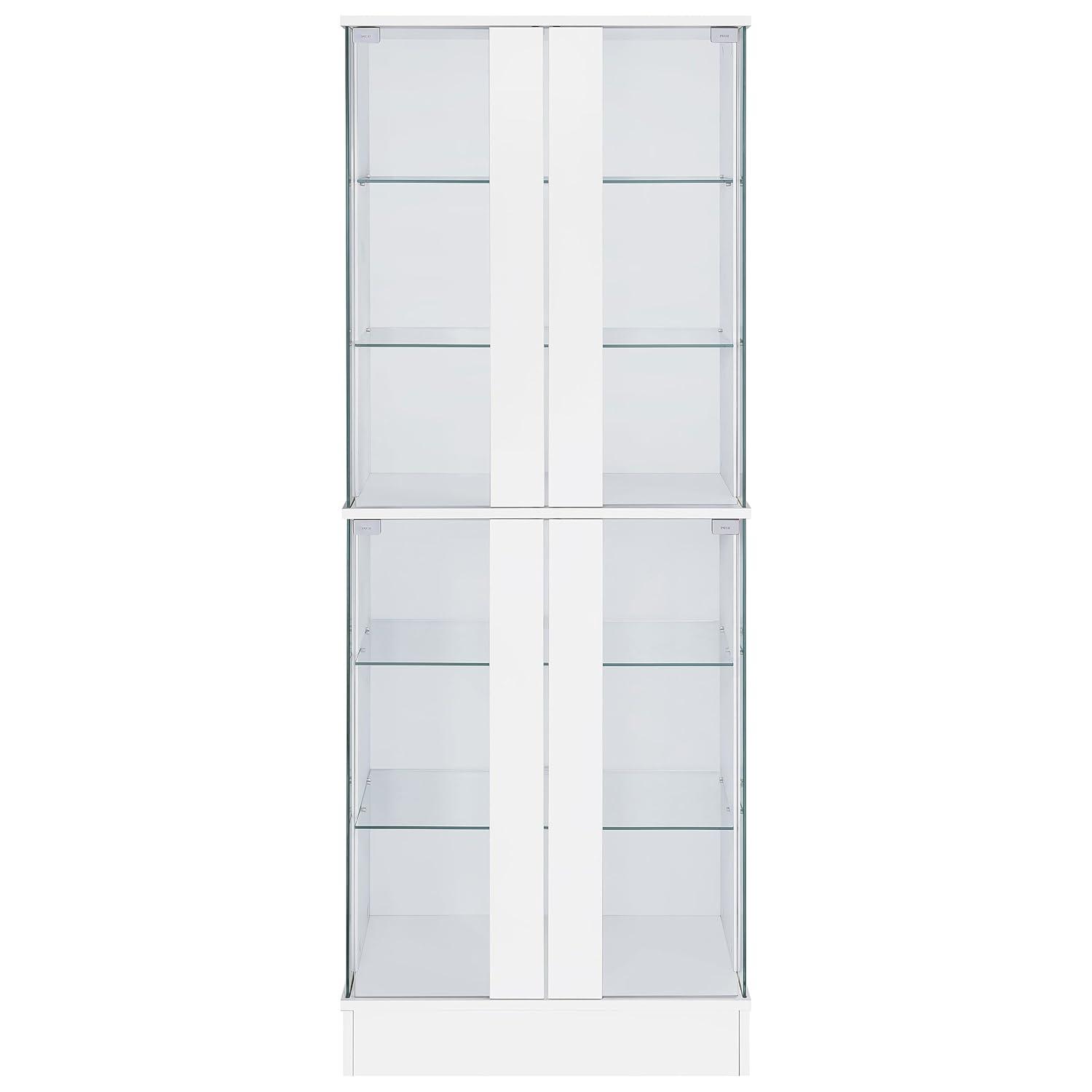 Coaster Cabra Modern Wood Curio Cabinet with Glass Shelves and LED Lighting White High Gloss