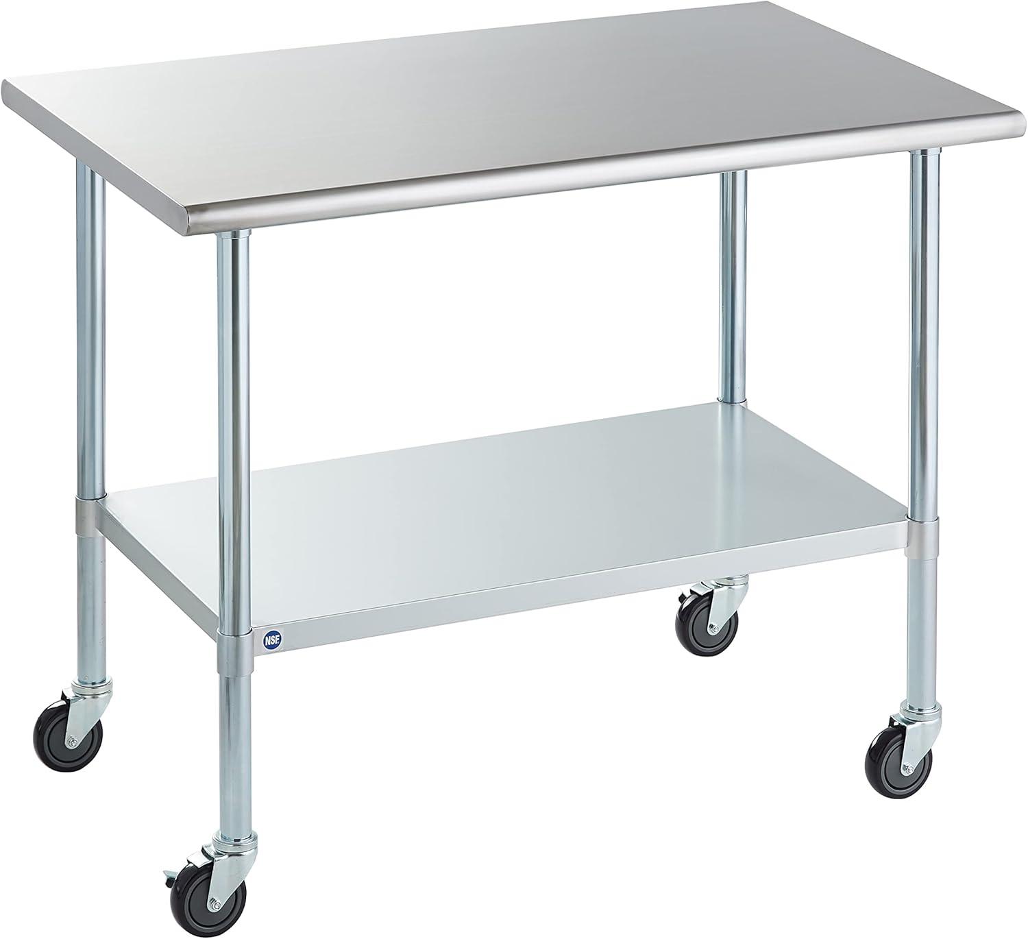 Stainless Steel Prep & Work Table with Caster Wheels, 48 x 30 Inches