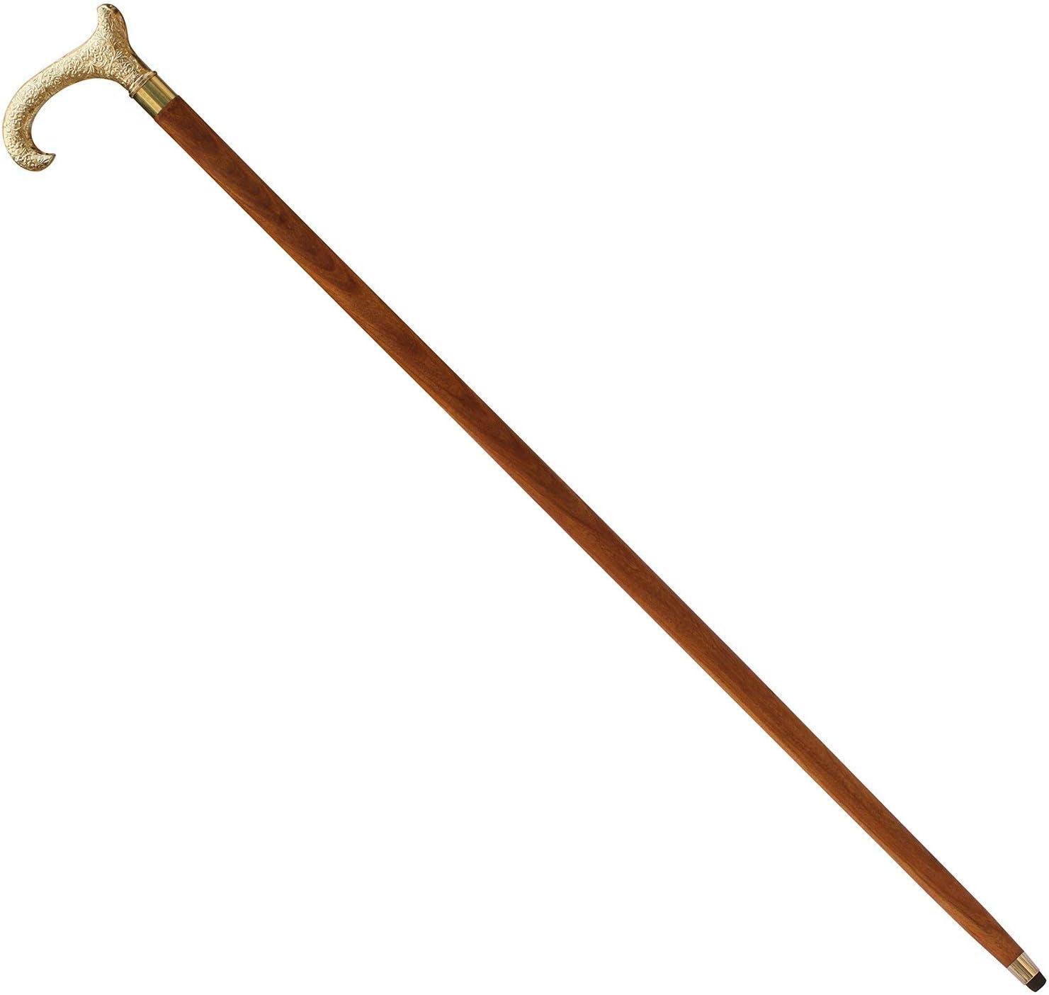 Ajuny Walking Sticks for Men Women Seniors Durable Folding Wooden Canes T Shape with Decorative Brass Handle Golden Finish Wood Cane 36 inch