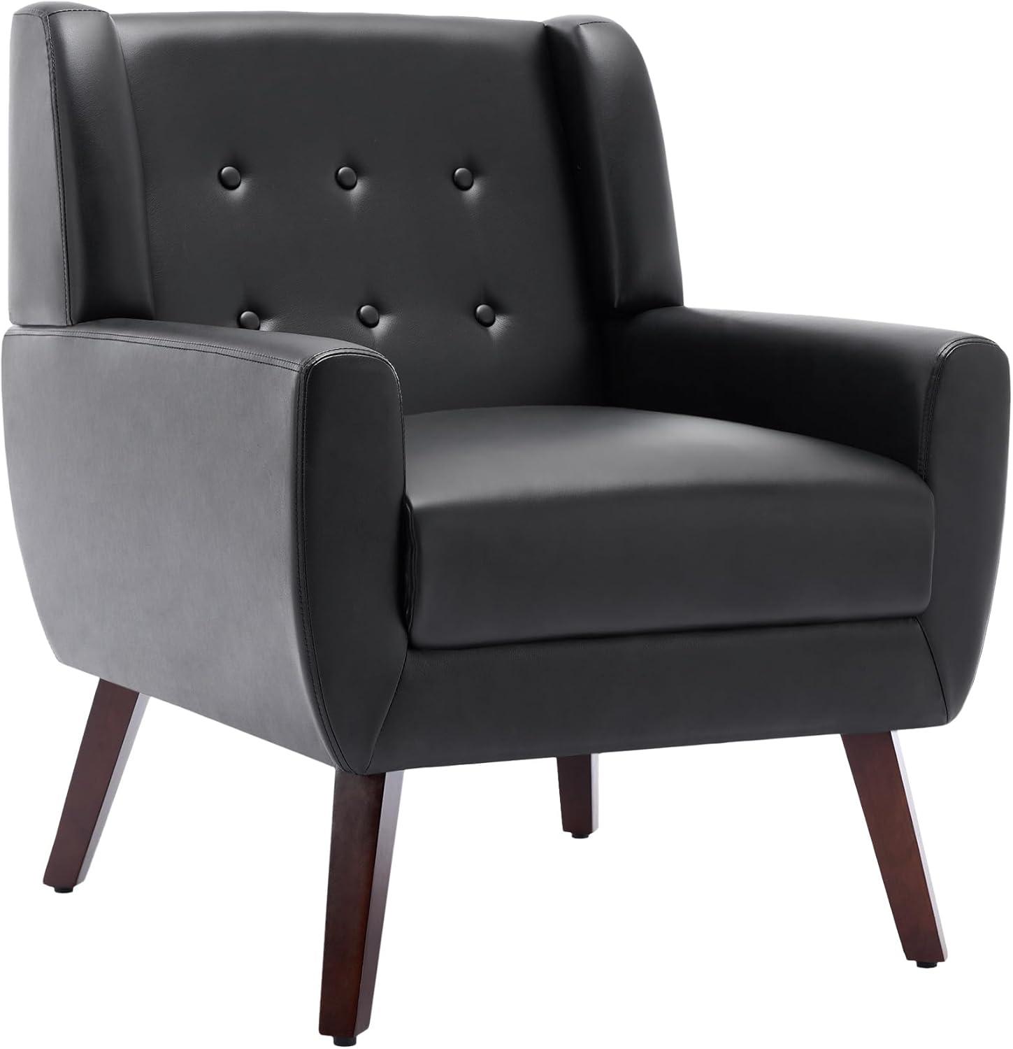 UIXE Faux Leather Accent Chair Upholstered Comfortable Armchair Modern Bedroom Chairs with Solid Wooden Legs, Brown