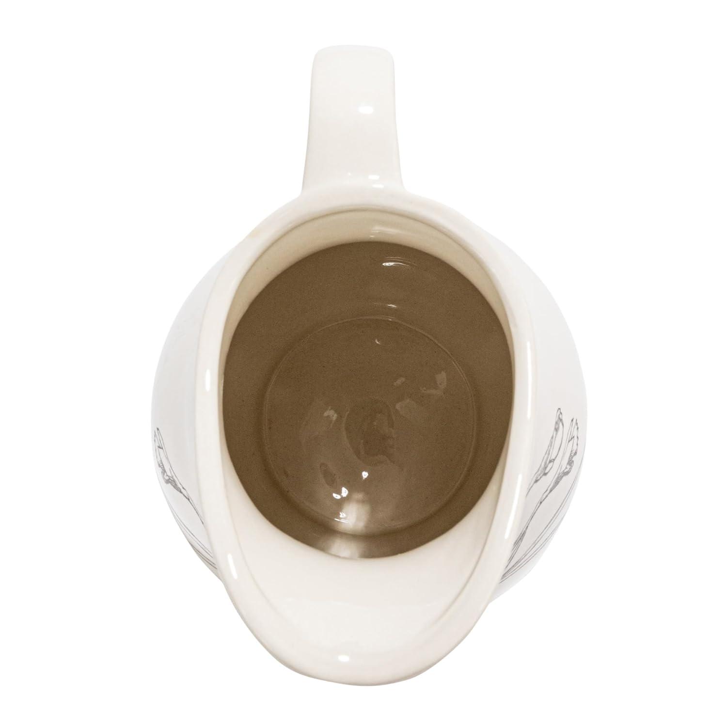 Creative Co-Op 6.5 Inches 2-Quart Stoneware Pitcher with Flower Design, White and Charcoal