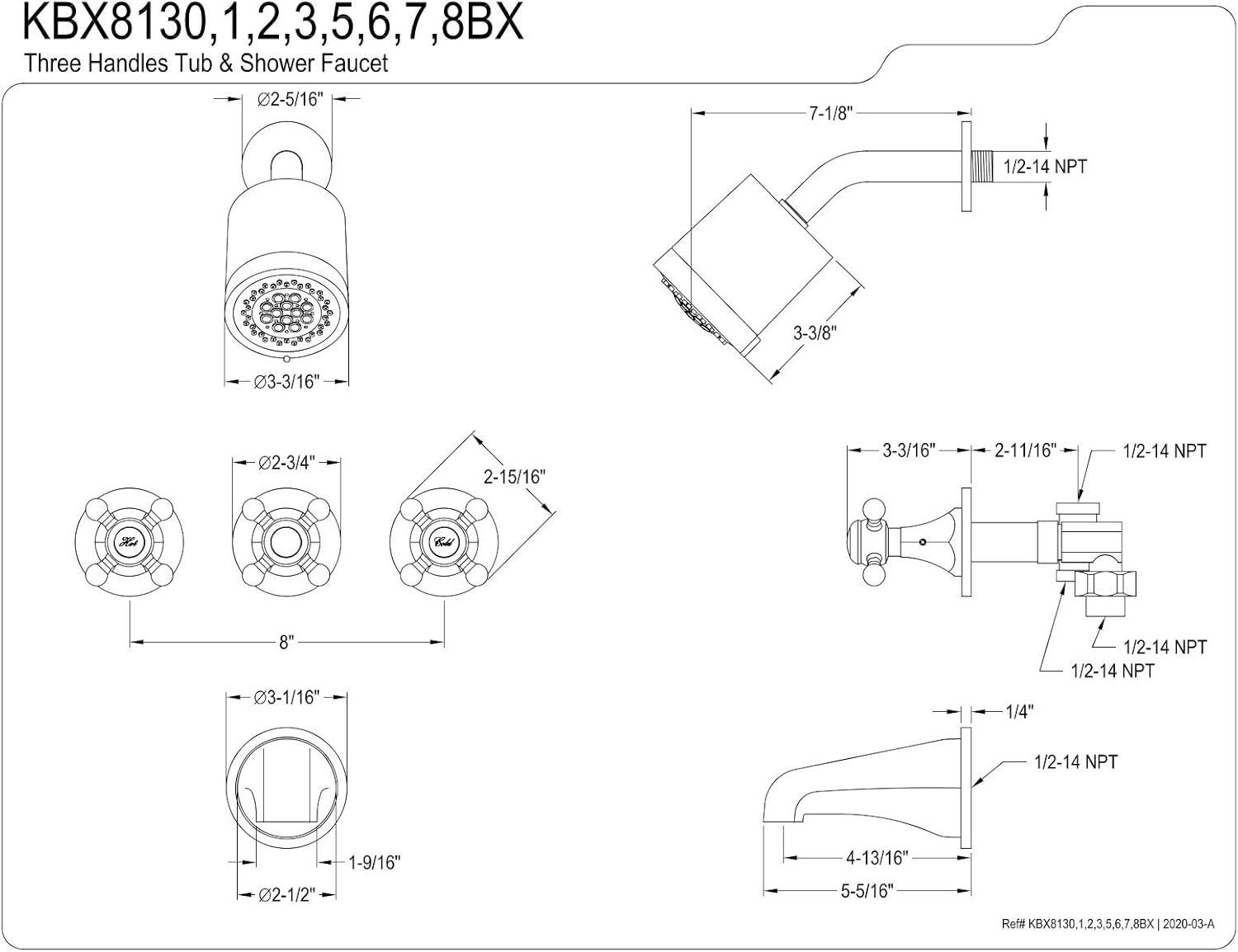 Kingston Brass Metropolitan Triple-Handle Tub and Shower Faucet