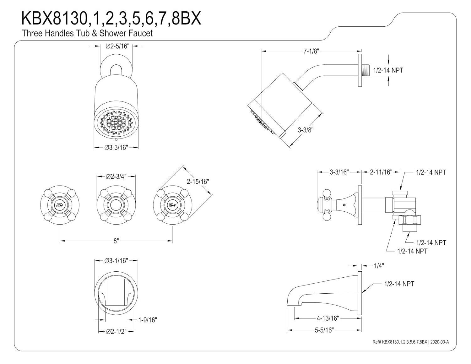 Kingston Brass Metropolitan Triple-Handle Tub and Shower Faucet