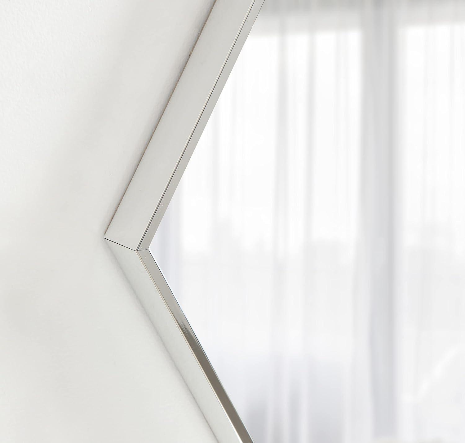 Kate and Laurel Rhodes Modern Hexagon Wall Mirror, 22 x 31, Silver, Decorative Geometric Hexagon MIrror with Chrome Finish for Elegant Contemporary Wall Decor