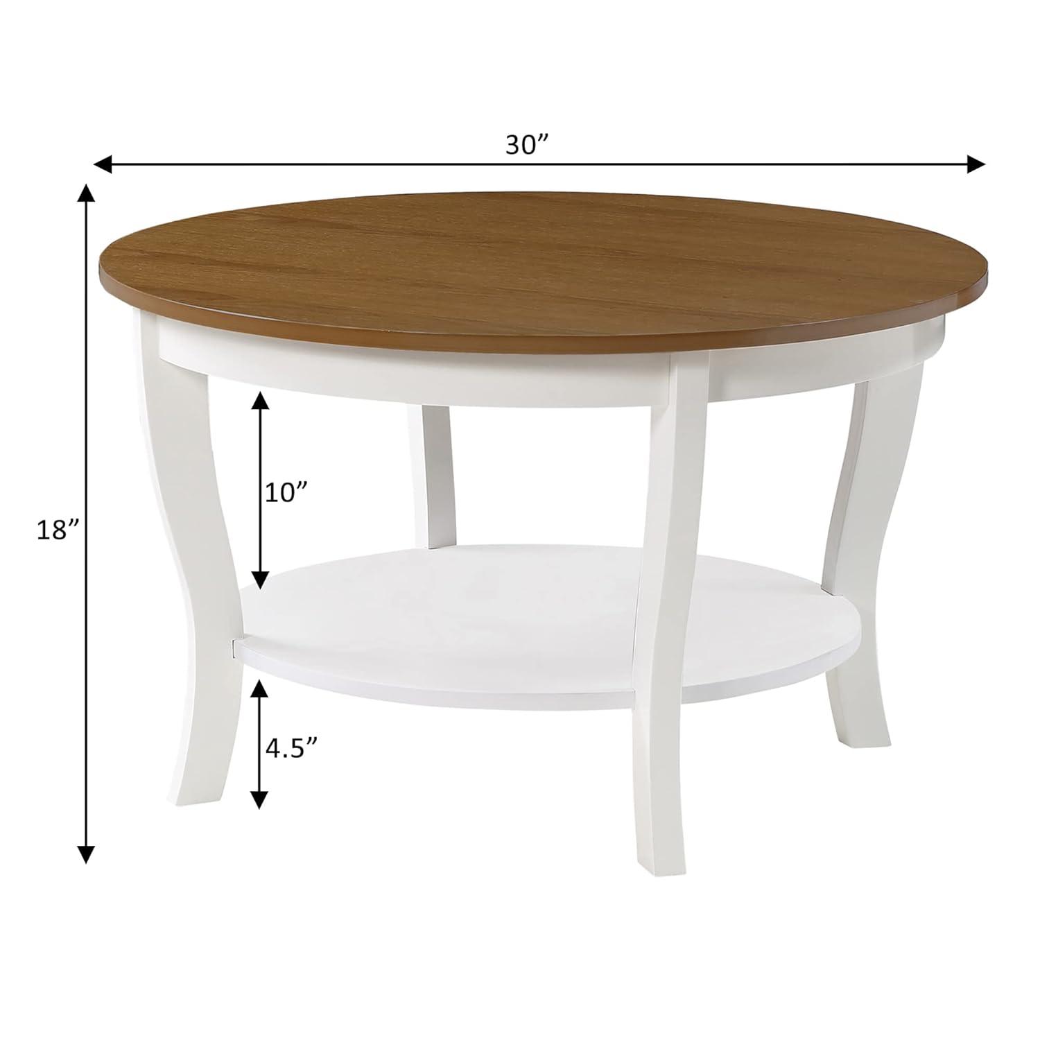 Convenience Concepts American Heritage Round Coffee Table with Shelf, Driftwood/White Wood Finish