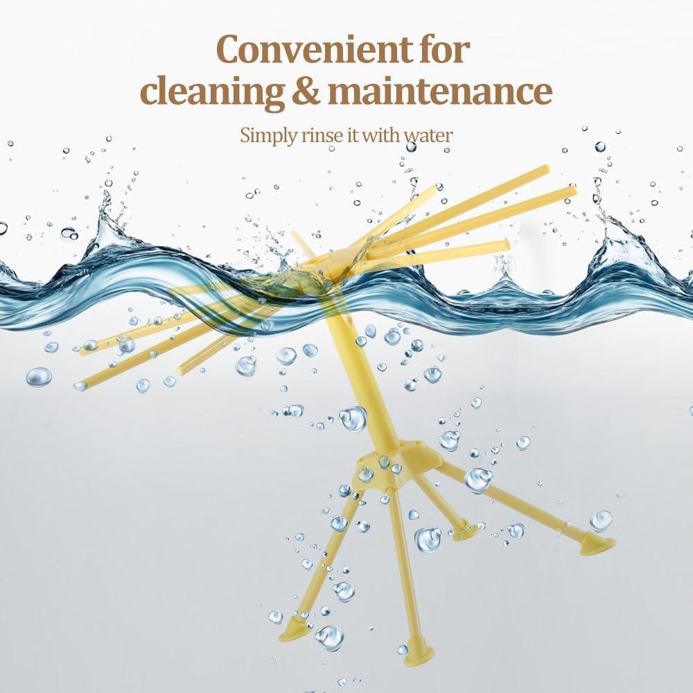 Foldable Pasta Drying Rack, Plastic Collapsible Spaghetti Hanger Noodle Dryer Stand with 10 Bar Handles for Homemade Fresh Pasta, Stable, Easy Storage, Quickly Set Up (Yellow)