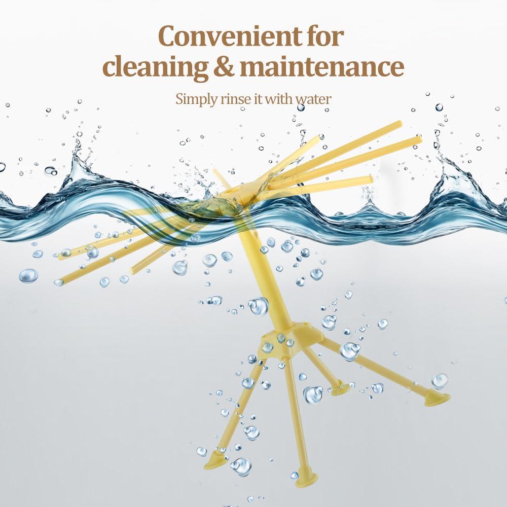 Foldable Pasta Drying Rack, Plastic Collapsible Spaghetti Hanger Noodle Dryer Stand with 10 Bar Handles for Homemade Fresh Pasta, Stable, Easy Storage, Quickly Set Up (Yellow)