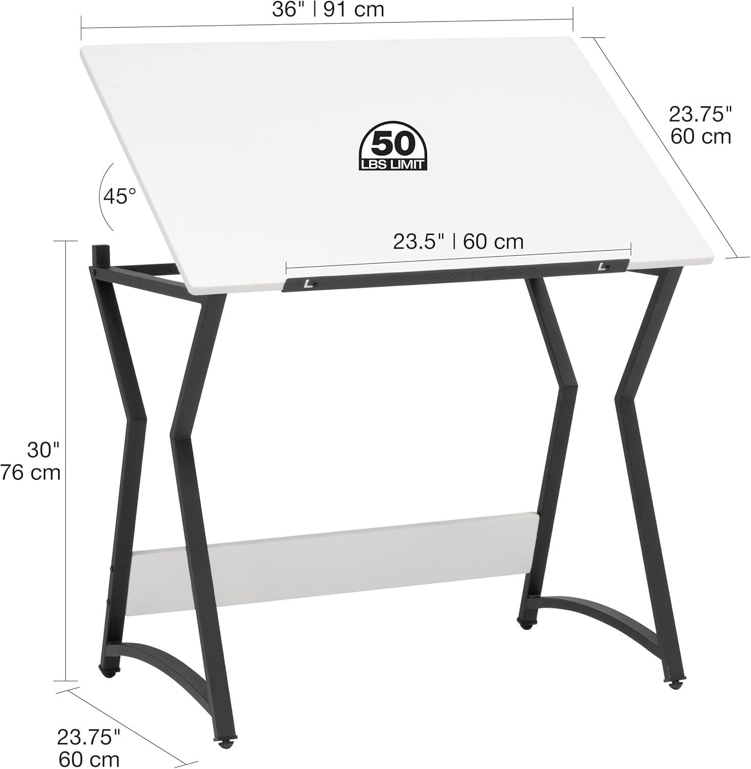 36" Wide Hourglass Craft Drawing Table with Angle Adjustable Top - Studio Designs Home: Powder-Coated Steel, Wood Surface