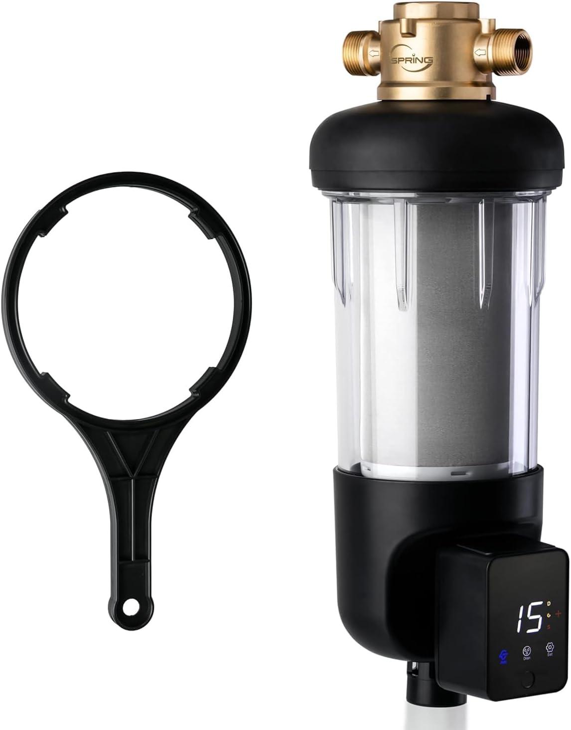 Jumbo Brass and Clear Spin-Down Sediment Water Filter with Auto Flushing