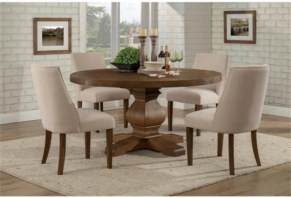 Alpine Furniture Kensington 60" Round Solid Pine Dining Table in Walnut