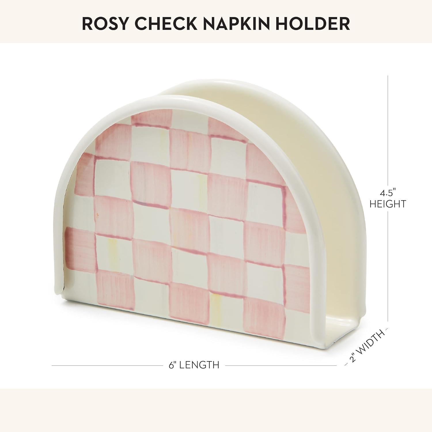 Pink and White Checkered Enamel Napkin Holder