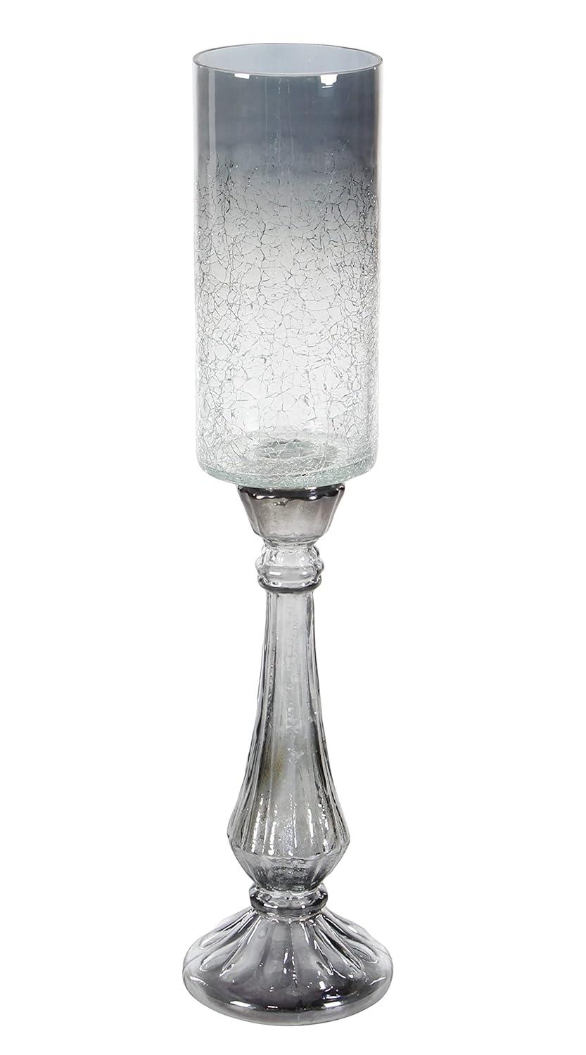 DecMode Silver Glass Handmade Turned Style Pillar Hurricane Lamp with Faux Mercury Glass Finish