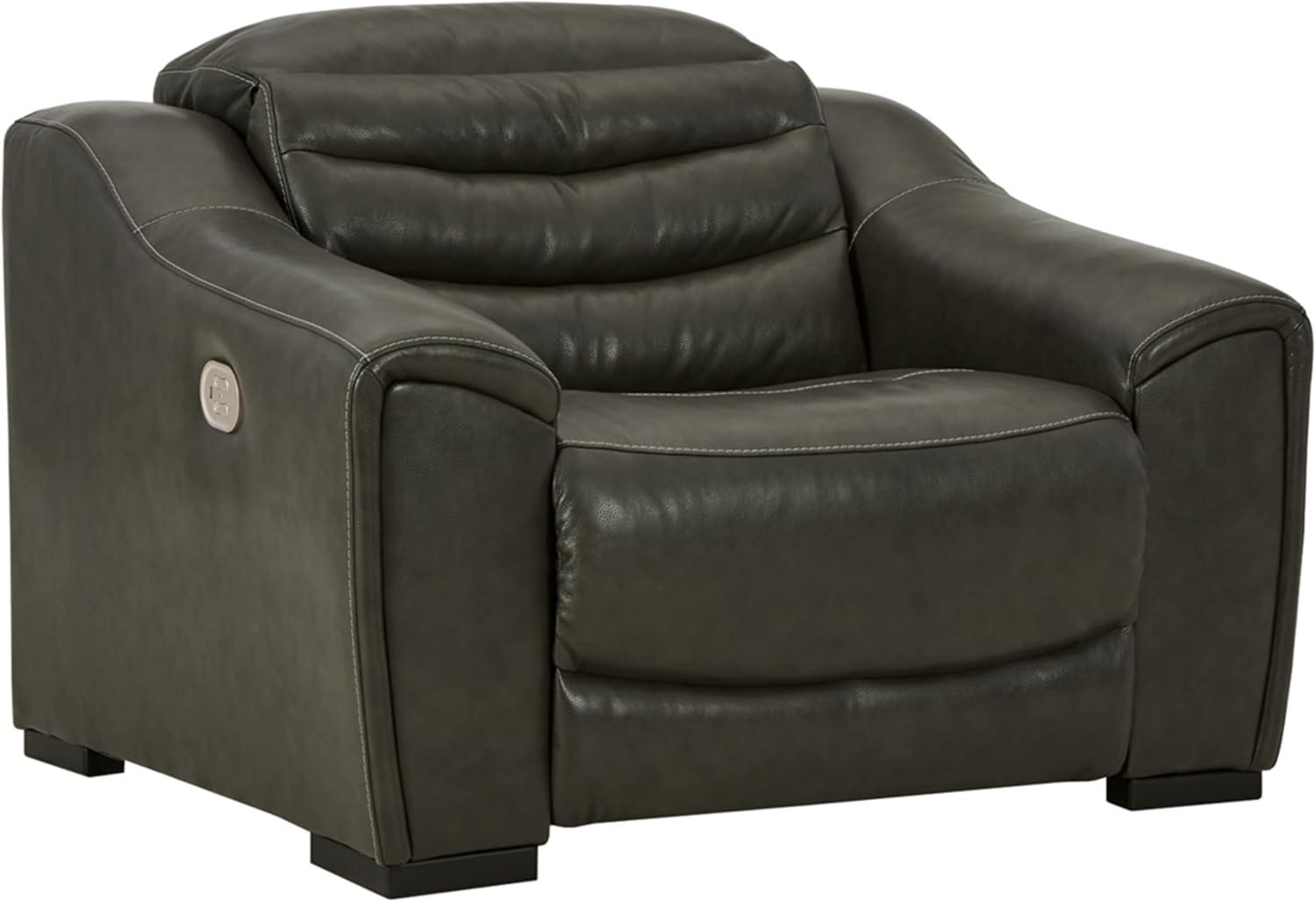 Ashley Furniture Center Line Leather Power Recliner with Headrest in Gray