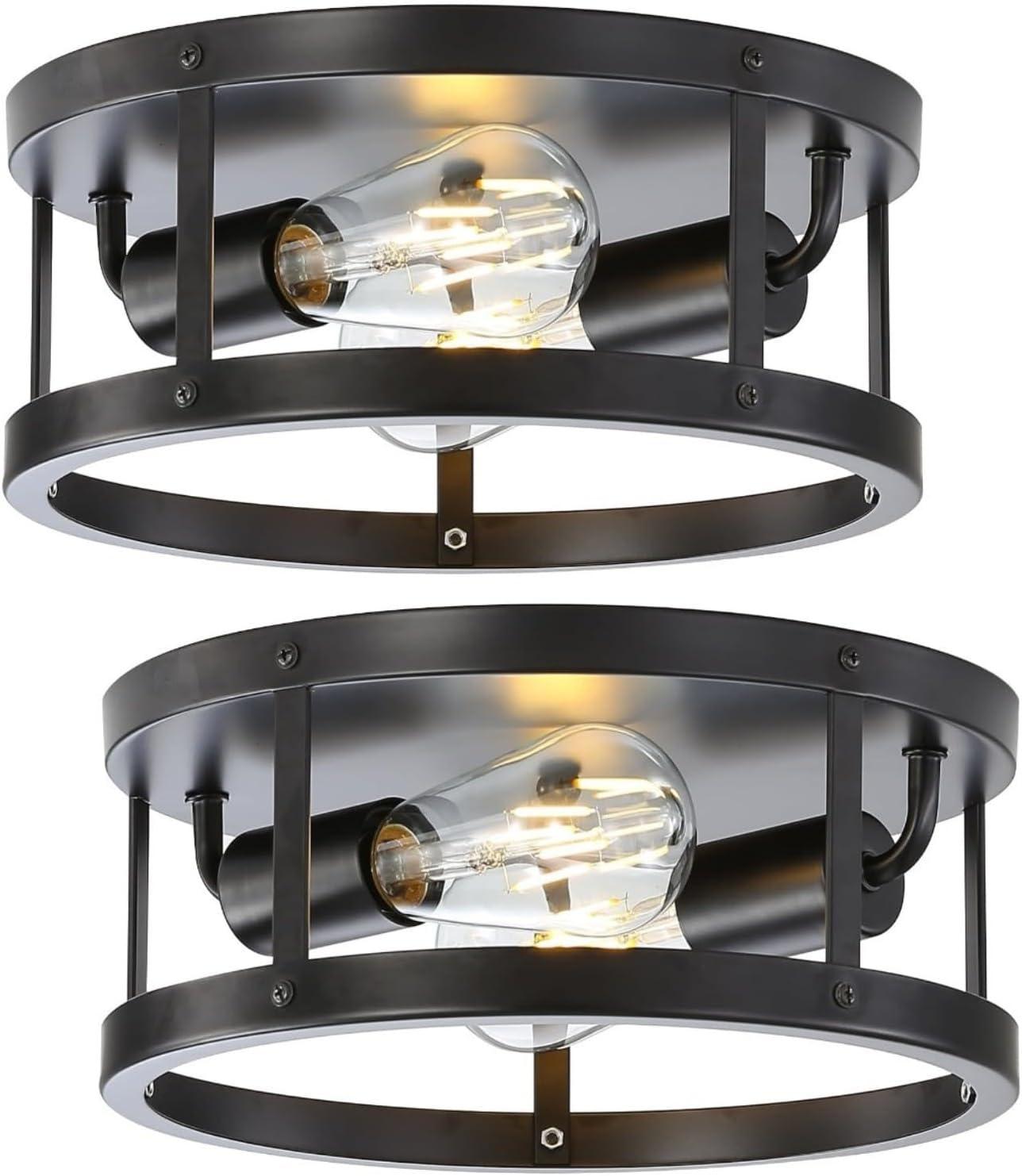 Matte Black Farmhouse Flush Mount Ceiling Light Set