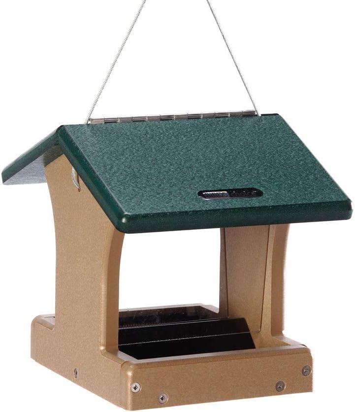 Small Taupe and Green Recycled Plastic Hanging Hopper Feeder