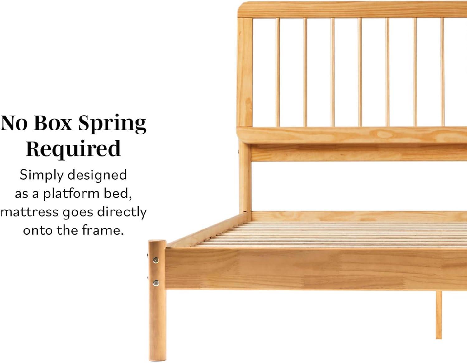 Mid-Century Modern Solid Wood Queen Spindle Bed – Natural Pine