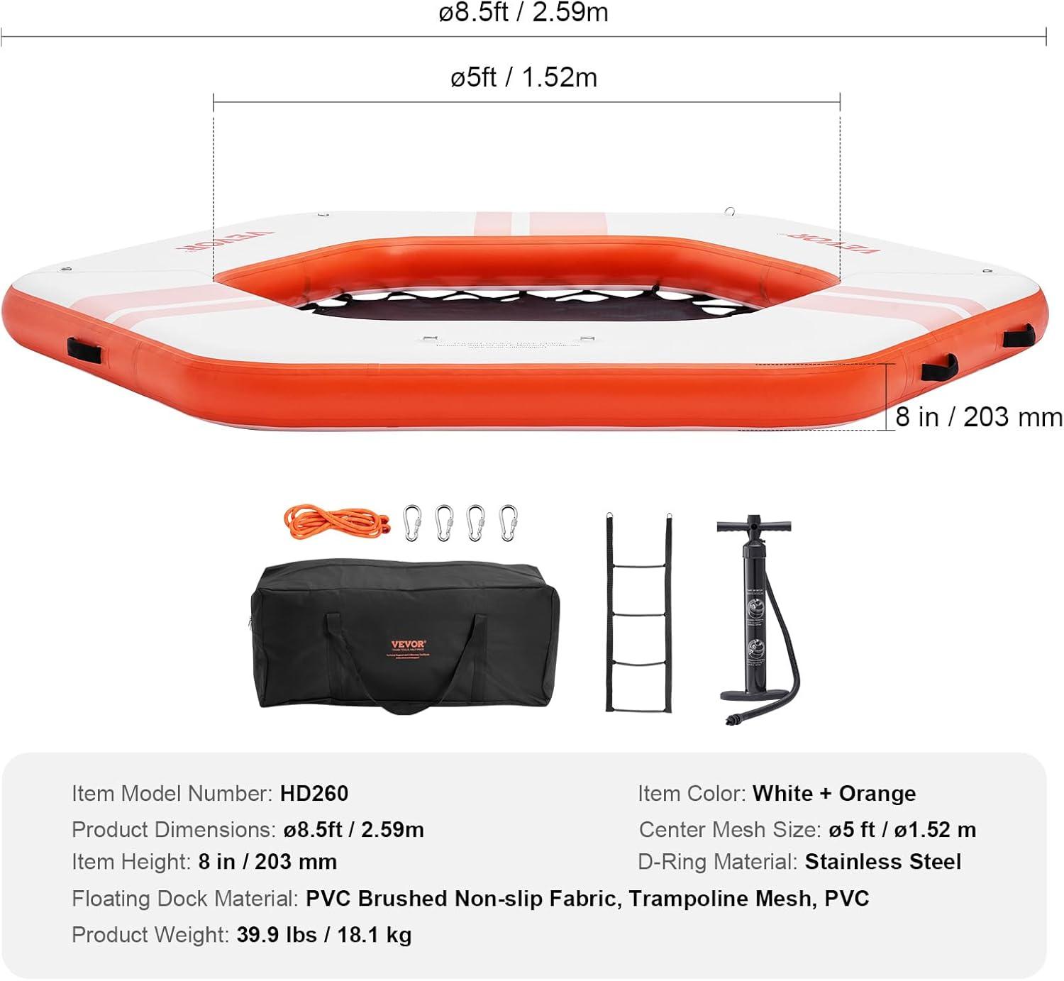 Stellweilan Tessberg 8.5FT Inflatable Dock Platform with 5FT Trampoline Mesh Pool with Portable Bag & Detachable Ladder