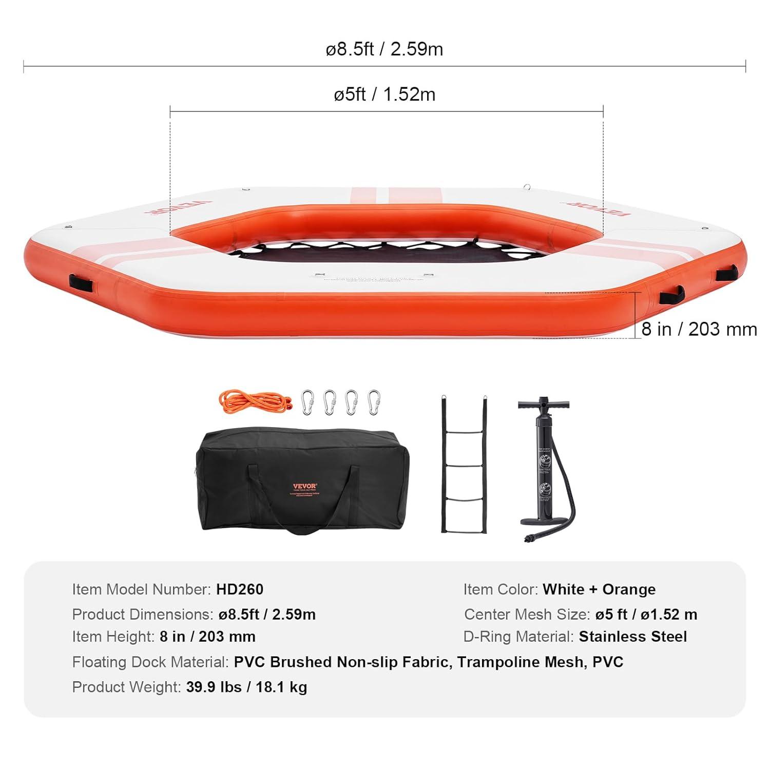 Stellweilan Tessberg 8.5FT Inflatable Dock Platform with 5FT Trampoline Mesh Pool with Portable Bag & Detachable Ladder